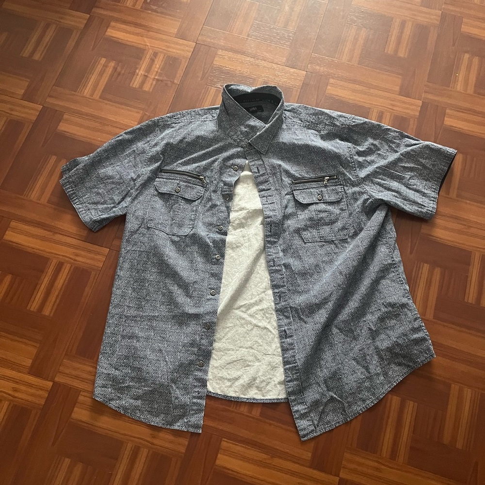Y2K rock and republic blue and white button-up